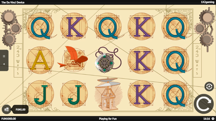 Игровое поле автомата The Da Vinci Device от 1x2 Gaming