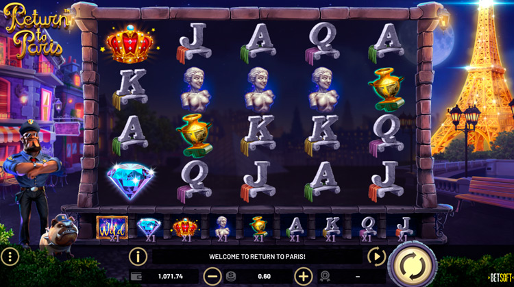 Дизайн игрового автомата Return to Paris от Betsoft
