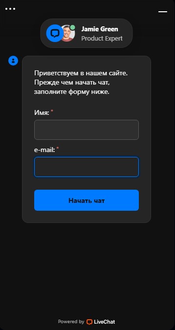Чат поддержки Arkada Casino - интерфейс онлайн-помощи