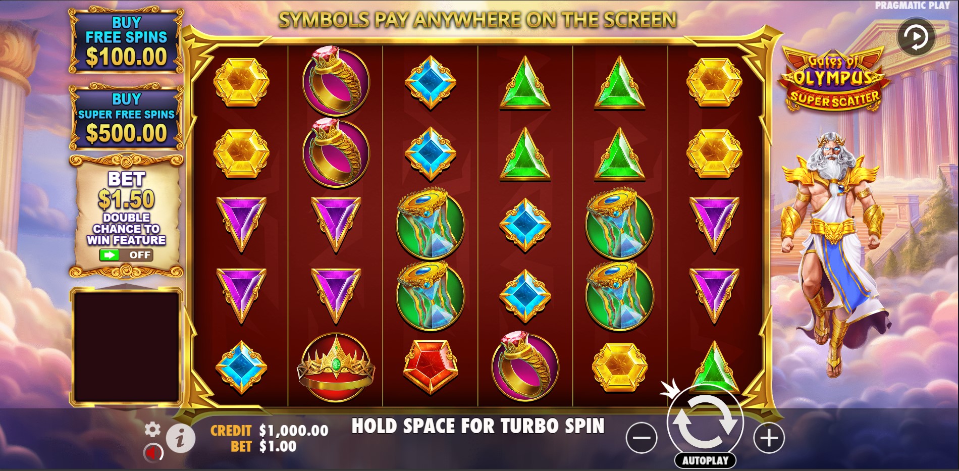 Геймплей Gates of Olympus Super Scatter