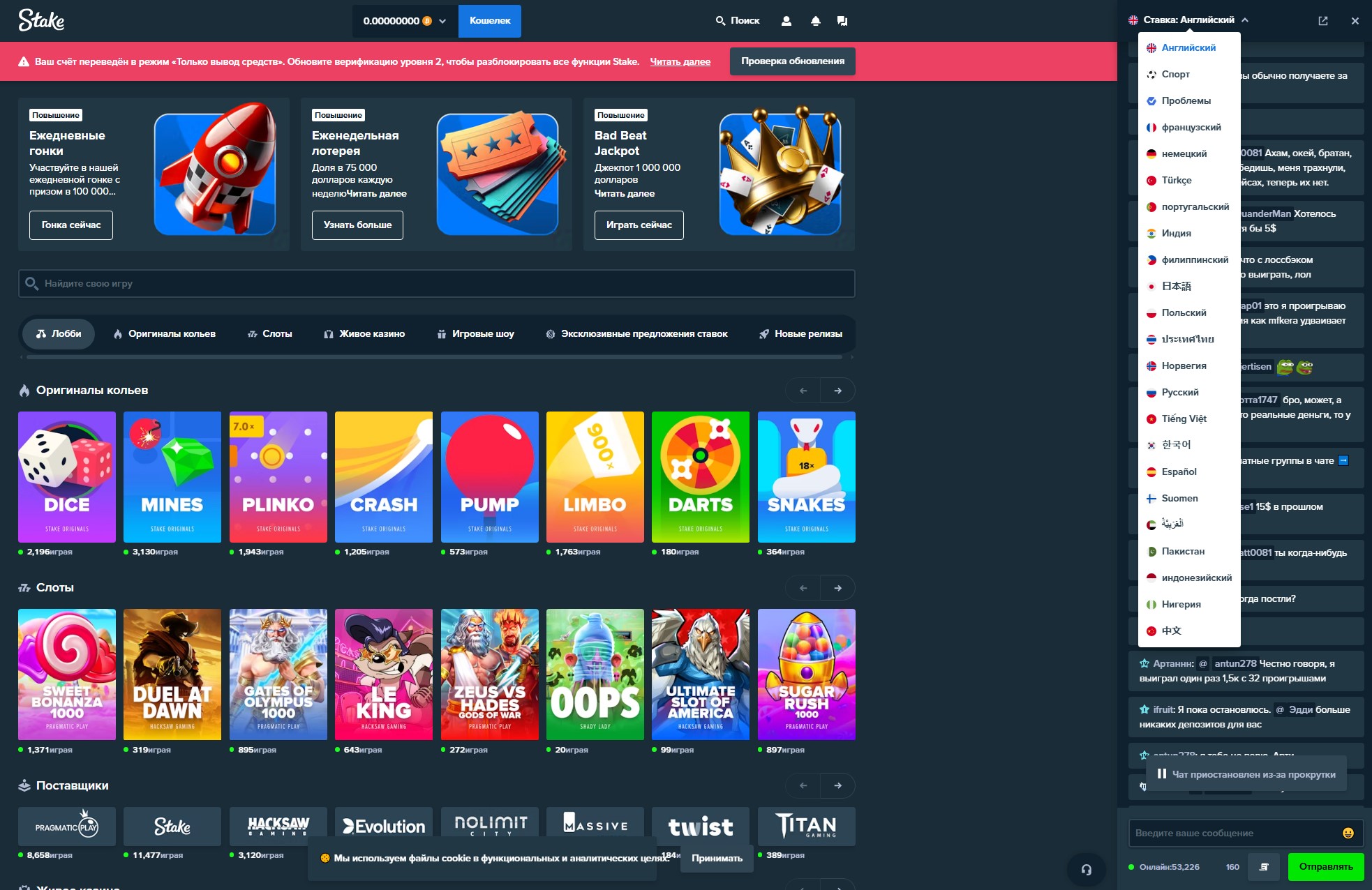 Онлайн-чат поддержки Stake Casino